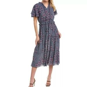 Nanette Lepore Women’s Bali Orchid Ruffle Midi Dress NWOT Size 14